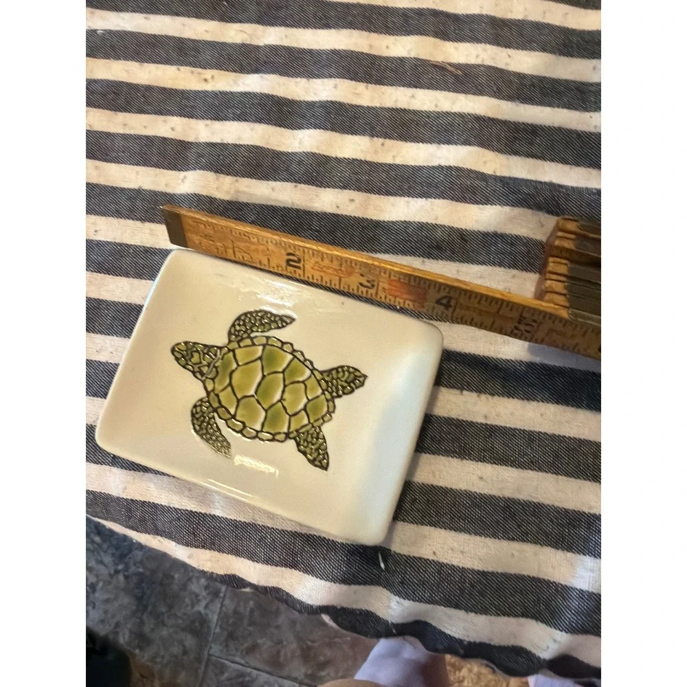 Kellie Montana Ceramic Sea Turtle Trinket Dish White Green Coastal Jewelry Tray